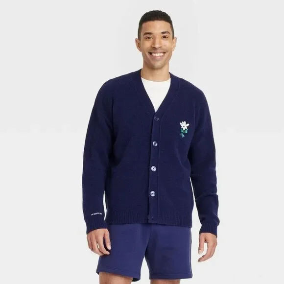 Open Box - Goodfellow & Co - Men's Kindness Blooms Floral Print V Ne Navy Blue - Picture 1 of 4